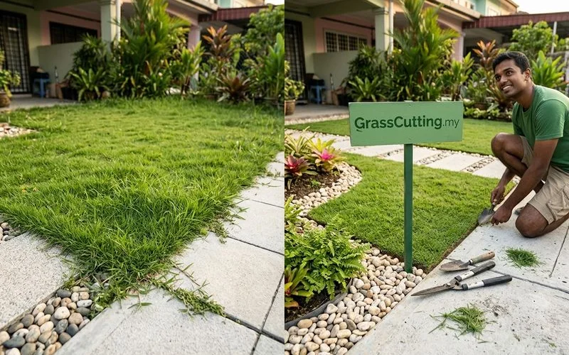 Lawn before and after edging — visual comparison