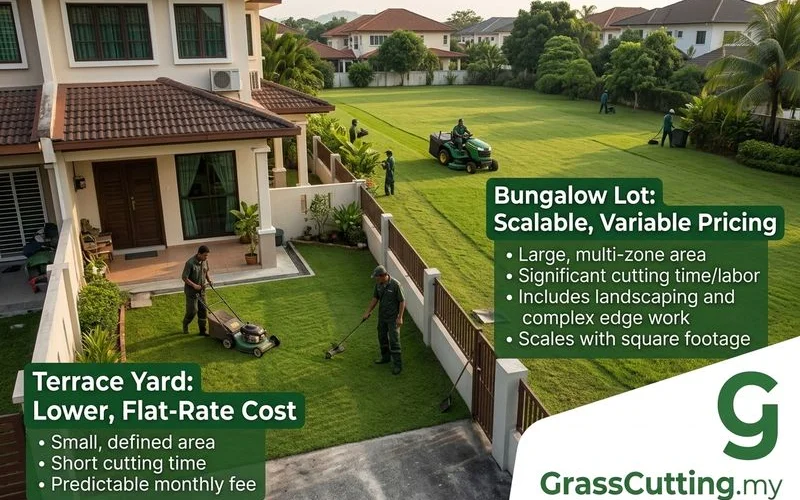 Comparison of small terrace vs large bungalow lot pricing factors