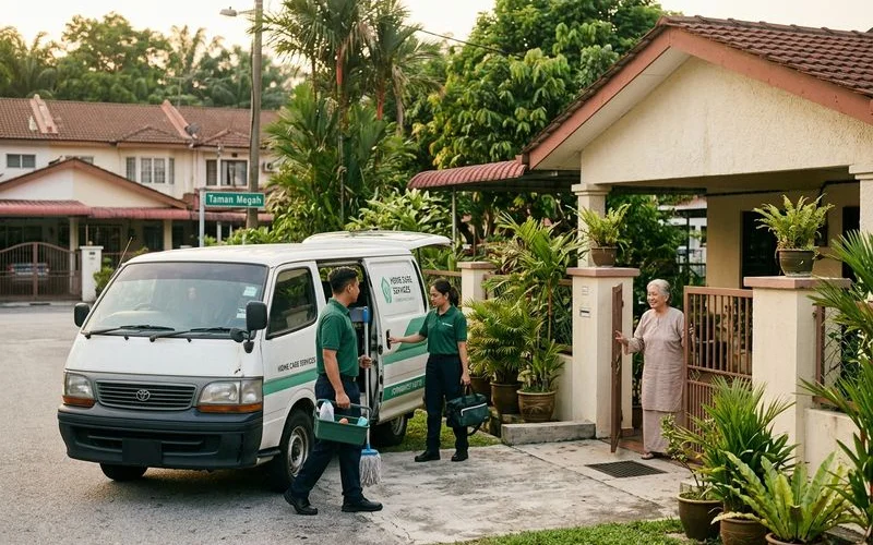 Crew arriving on schedule at a suburban PJ home