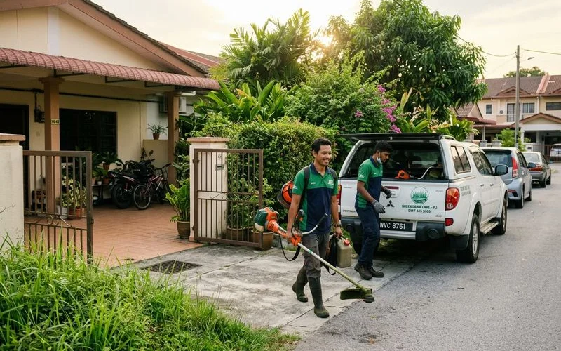 Crew arriving on schedule at a suburban PJ home for a fortnightly visit