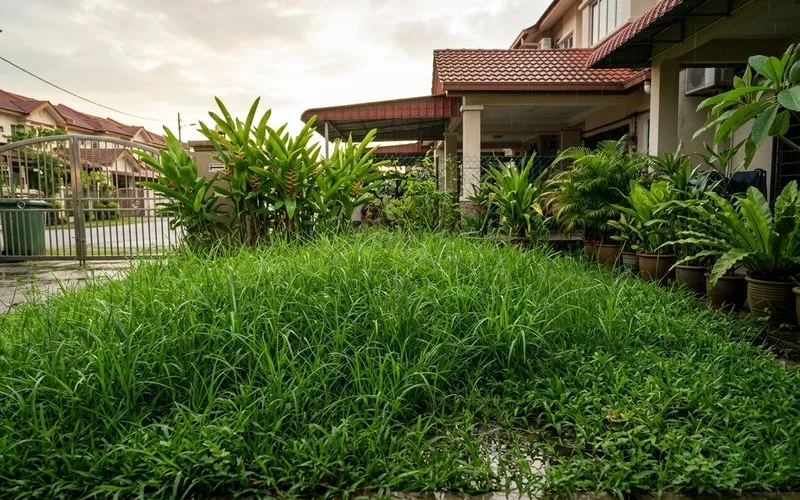 Lawn gone overgrown during a monthly schedule in the wet season