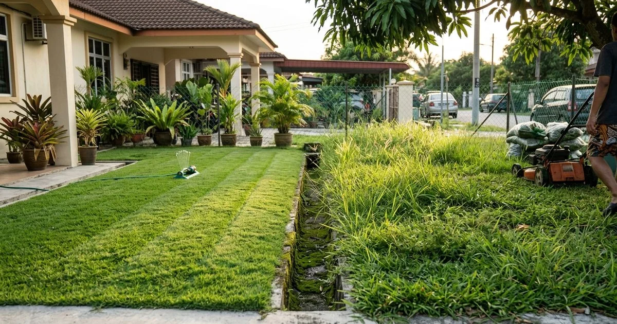 Comparison of a consistently neat lawn vs one needing repeated rescue cuts