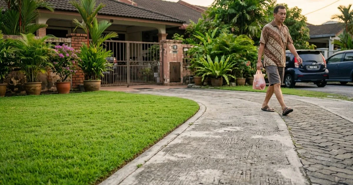 Crisp edged border between lawn and driveway in a PJ home